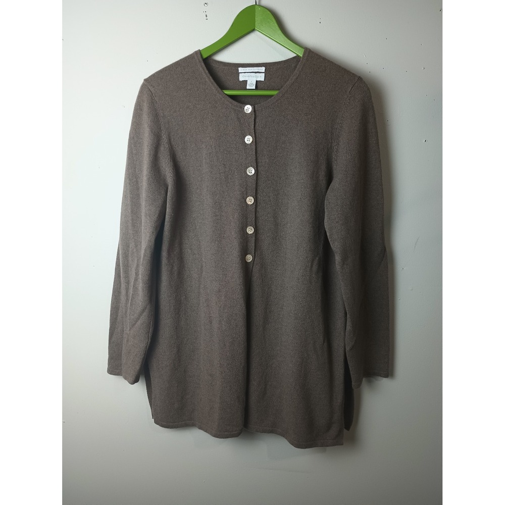 Charter Club Womens 100% Cashmere Cardigan Sweater Taupe Brown Size L Side Slit